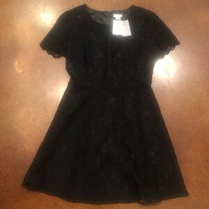 J. Crew Black Lace Shirtwaist Short-Sleeved Cocktail Dress Sz 0 Petite.